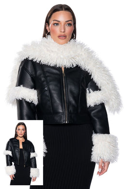 Heather Black Coat With White Faux Fur