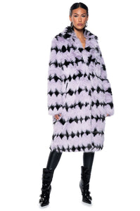 Alyssa Long Faux Fur Multicolor Pattern Coat