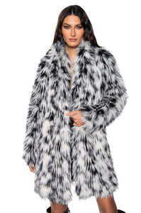 Carla Black and White Shaggy Faux Fur Coat