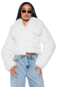 Leah White Soft Faux Fur Crop Coat