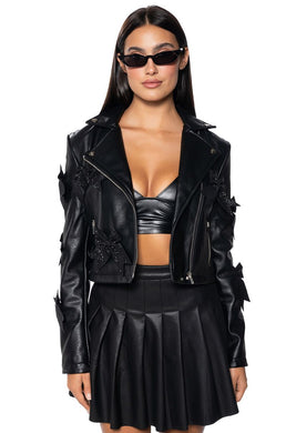 Danielle Black Bow Moto Glam Jacket