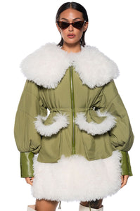 Courtney Cozy Olive Green Sherpa Puffer Coat