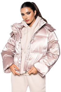 Jewel Metallic Pink Cropped Puffer Jacket