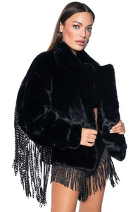 Ruby Black Fringe Faux Fur Coat