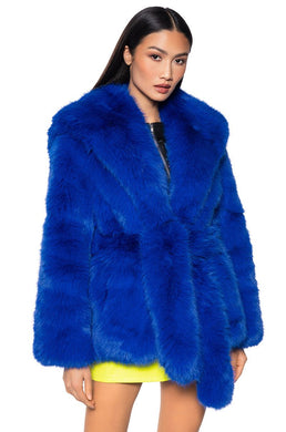 Hannah Lush Colbalt Blue Faux Fur Coat
