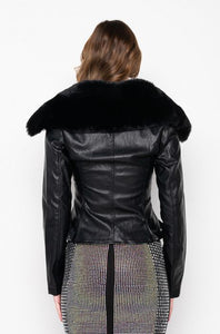 Diva Black Leather Croc Jacket w/ Fur Collar