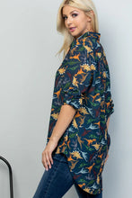 Dino Print High Low Long Sleeve Shirt