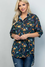 Dino Print High Low Long Sleeve Shirt