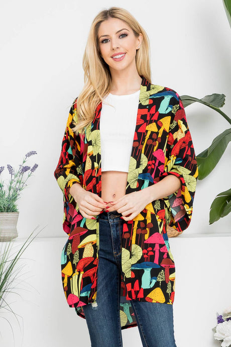 Colorful Print Kimono Black