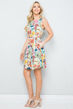 Cremini Light Blue Mushroom Print Skater Dress with Pockets, Lining and Back Tie