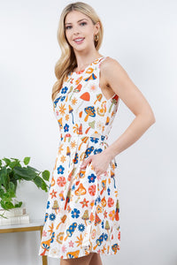 Velma White Multi-Colorful Mushroom Print Dress