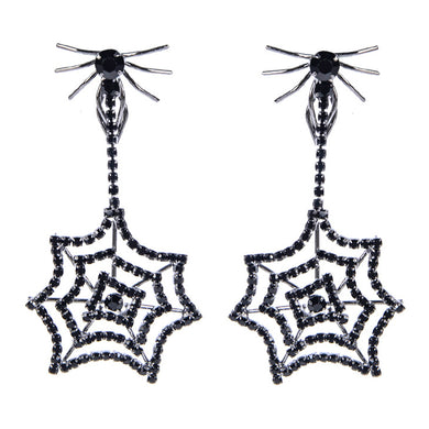 Black Spider Rhinestone Dangle Earrings