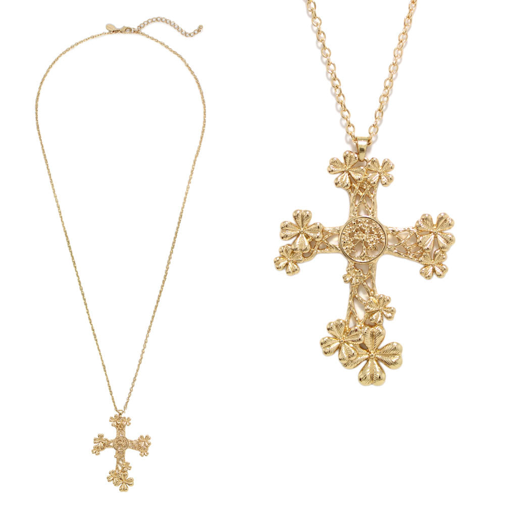 Gold Cross Pendant Long Necklace