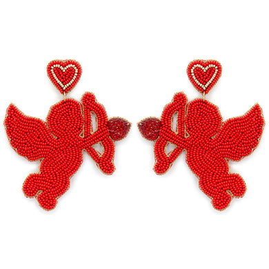 Seed Bead Cupid Red Earrings