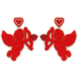 Seed Bead Cupid Red Earrings