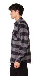 Nate Charcoal Flannel Long Buffalo Plaid Shirt
