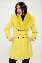 Robyn Lemon Yellow Faux Fur Collar Wrap Coat