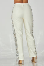 Lainey Ivory Fringe Sequin Faux Leather Pants