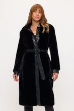 Sofia Black Belted Faux Fur Coat