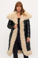 Natalia Black Maxi Quilted Puffer Coat with Faux Fur Trim
