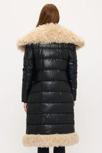 Natalia Black Maxi Quilted Puffer Coat with Faux Fur Trim