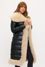 Natalia Black Maxi Quilted Puffer Coat with Faux Fur Trim
