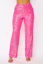 Doja Neon Pink Sparkly Sequin Straight Leg Trouser