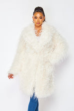 Parton Ivory Shaggy Faux Fur Lapel Collar Coat