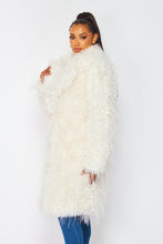 Parton Ivory Shaggy Faux Fur Lapel Collar Coat