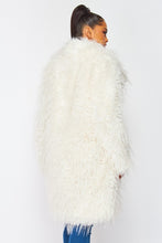 Parton Ivory Shaggy Faux Fur Lapel Collar Coat