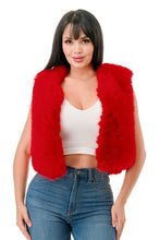 Alicia Red Open Front Faux Fur Vest