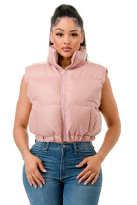 Peggy Pink Puffer Leather Vest