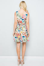 Cremini Light Blue Mushroom Print Skater Dress with Pockets, Lining and Back Tie