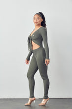 Dayna Olive Open Front Long Sleeve Jumpsuit