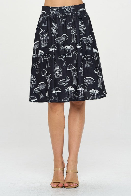 Trumpet Mushroom Black and White Skirt