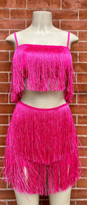Lola Hot Pink Fringe Mini Skirt and Crop Top Two-Piece Set