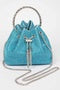 Blue Rhinestone Top Handle Bucket Bag