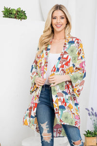 Colorful Print Kimono White
