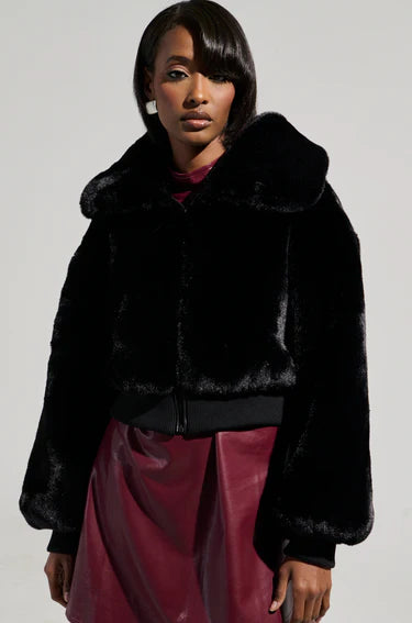 Christine Black Faux Fur Bomber