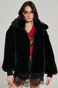 Brenda Black Faux Fur Oversized Zip Up Jacket