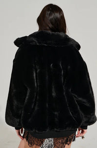 Brenda Black Faux Fur Oversized Zip Up Jacket