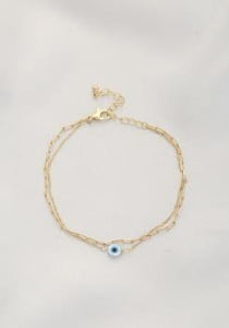 Dainty Eye Charm Paperclip Link Gold Bracelet