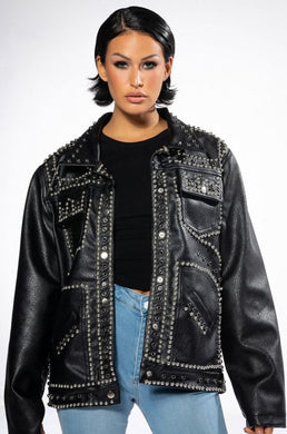 Penelope Black Rhinestone Studded PU Jacket