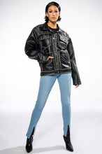 Penelope Black Rhinestone Studded PU Jacket