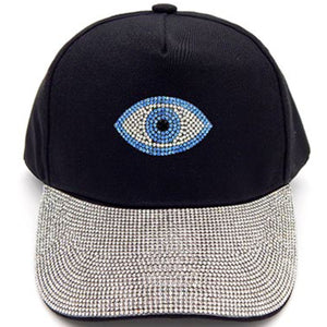 Evil Eye Rhinestone Bill Black Hat