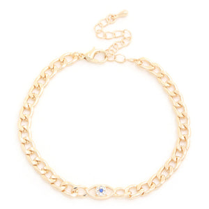 Eye Charm Curb Link Metal Gold Bracelet