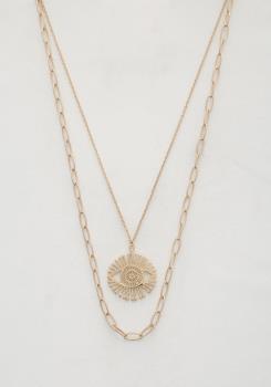 Gold Eye Pendant Paperclip Layered Necklace