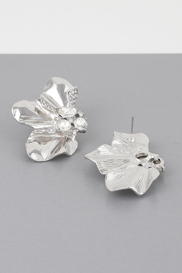 Silver Flower Petal Stud Earrings