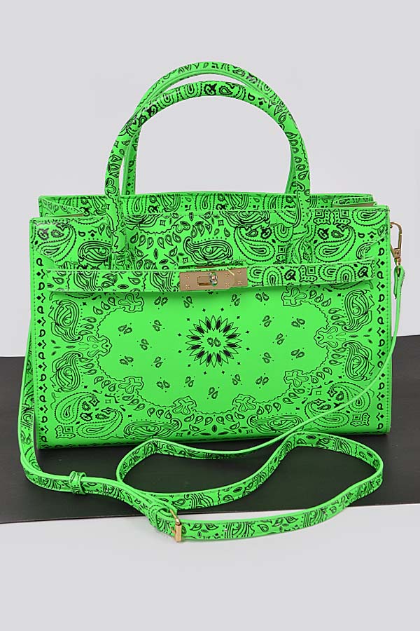 Neon Green Bandana Print Handles Tote Bag