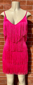 Corinne Hot Pink Fringe Mini Dress